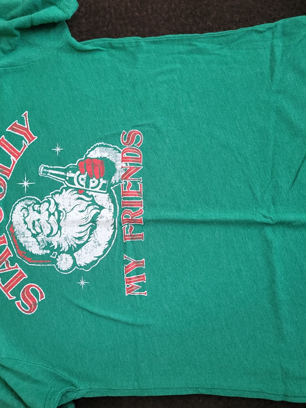 Holiday Time Green Crewneck Tee with White Neck Print